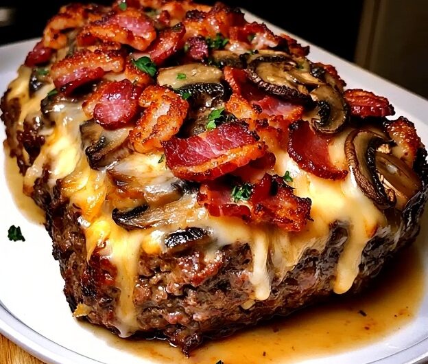 Easy Bacon Mushroom Swiss Cheese Meatloaf Keto Recipe