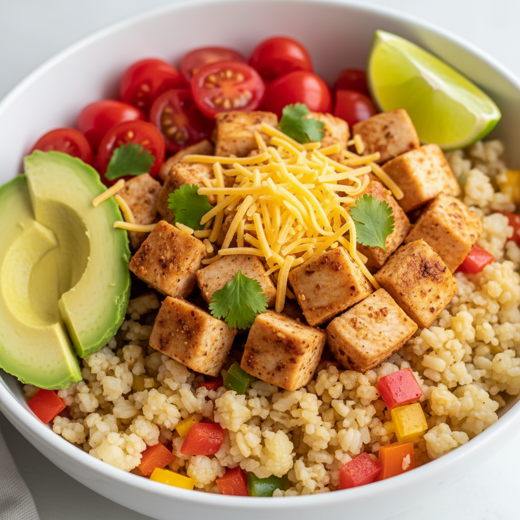 Easy Chicken & Cauliflower Rice Burrito Bowl Recipe