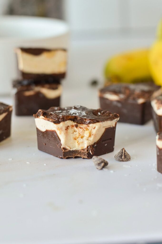 Chocolate Peanut Butter Banana Frozen Greek Yogurt Bites