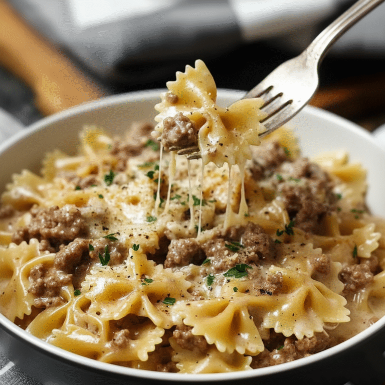 Creamy Parmesan Garlic Beef Bowtie Pasta Recipe