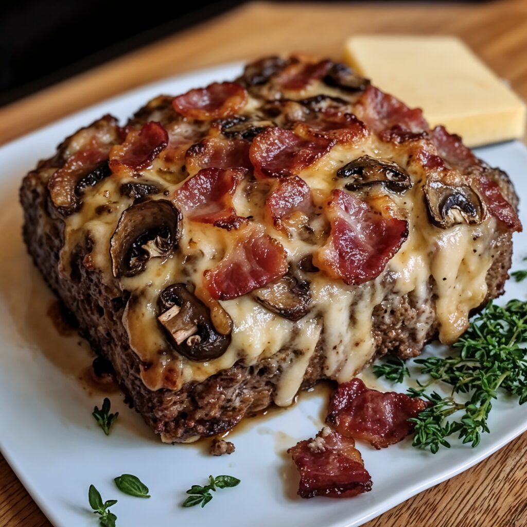 Easy Bacon Mushroom Swiss Cheese Meatloaf Keto Recipe