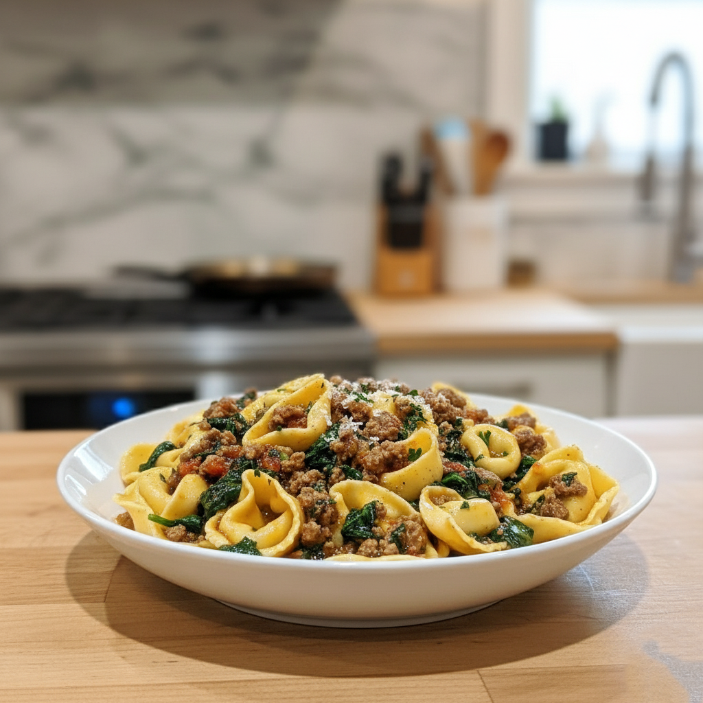 Garlic Butter Beef and Spinach Tortellini Recipe