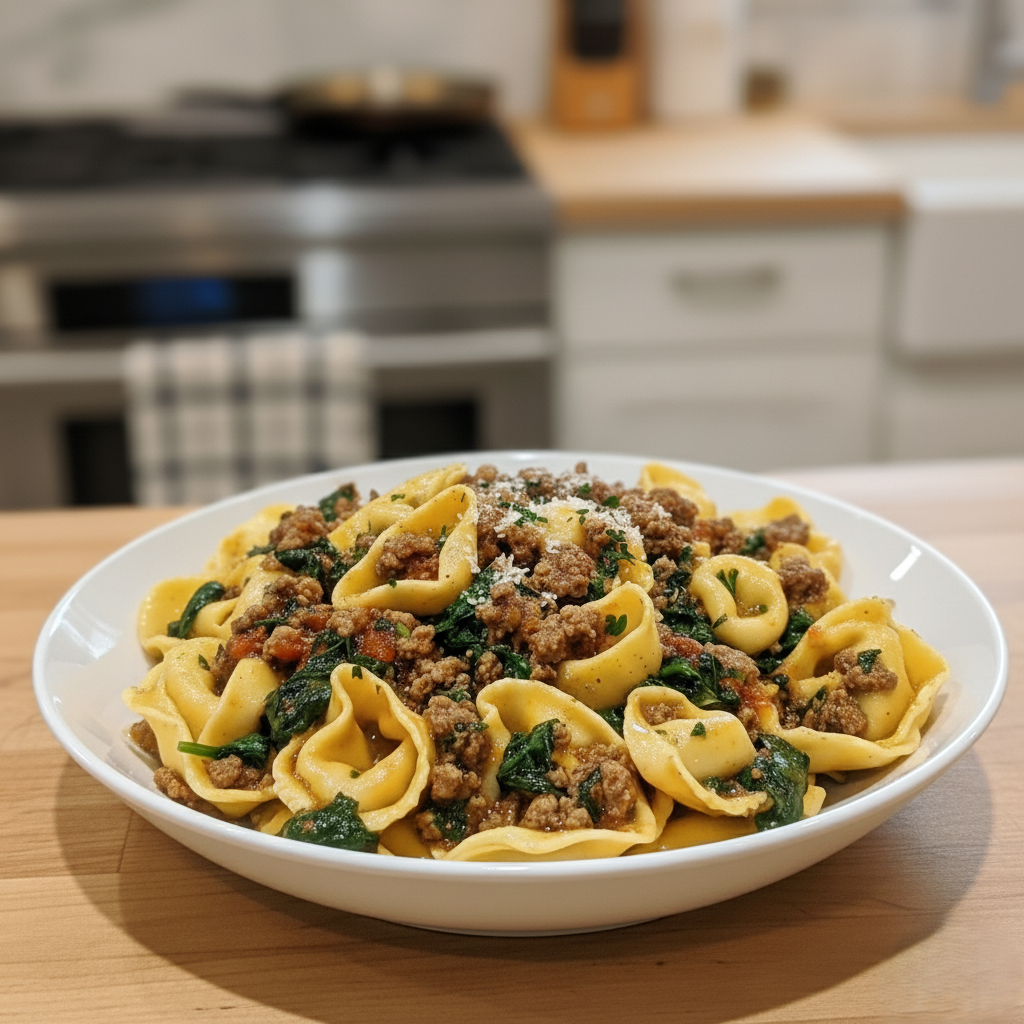 Garlic Butter Beef and Spinach Tortellini Recipe