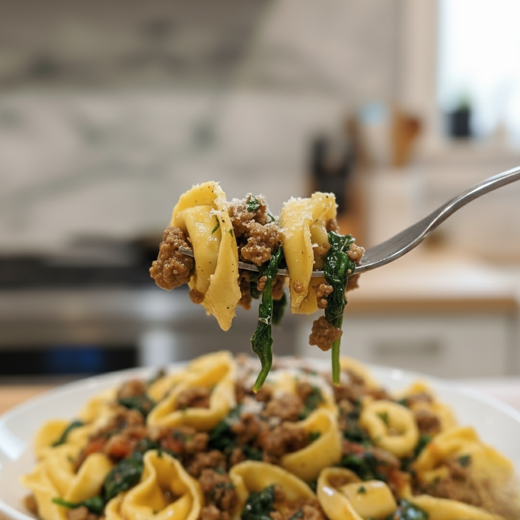 Garlic Butter Beef and Spinach Tortellini Recipe