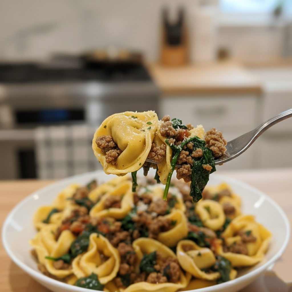 Garlic Butter Beef and Spinach Tortellini Recipe