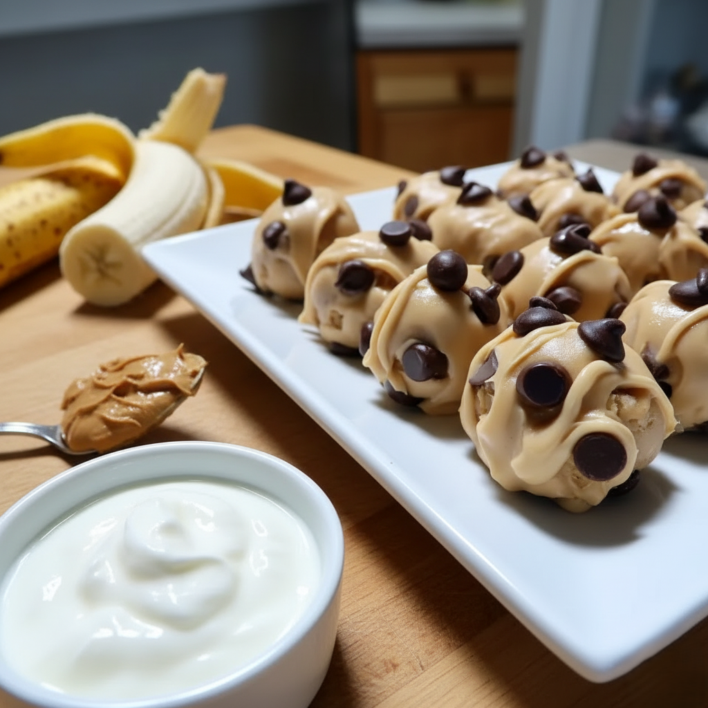 Healthy Frozen Greek Yogurt Peanut Butter Bites with Chocolate Chips