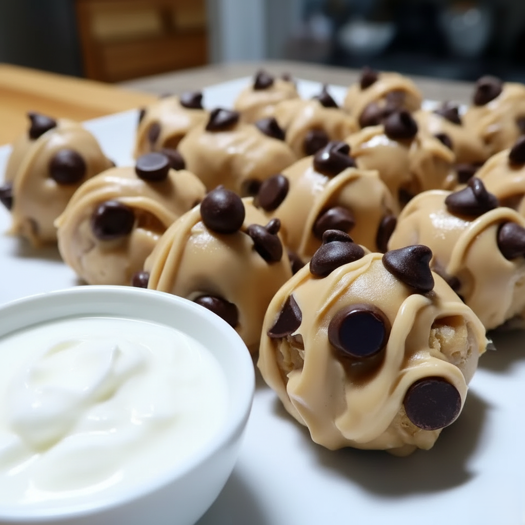 Healthy Frozen Greek Yogurt Peanut Butter Bites with Chocolate Chips