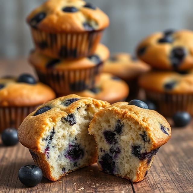 High Protein Sourdough Cottage Cheese Blueberry Muffins