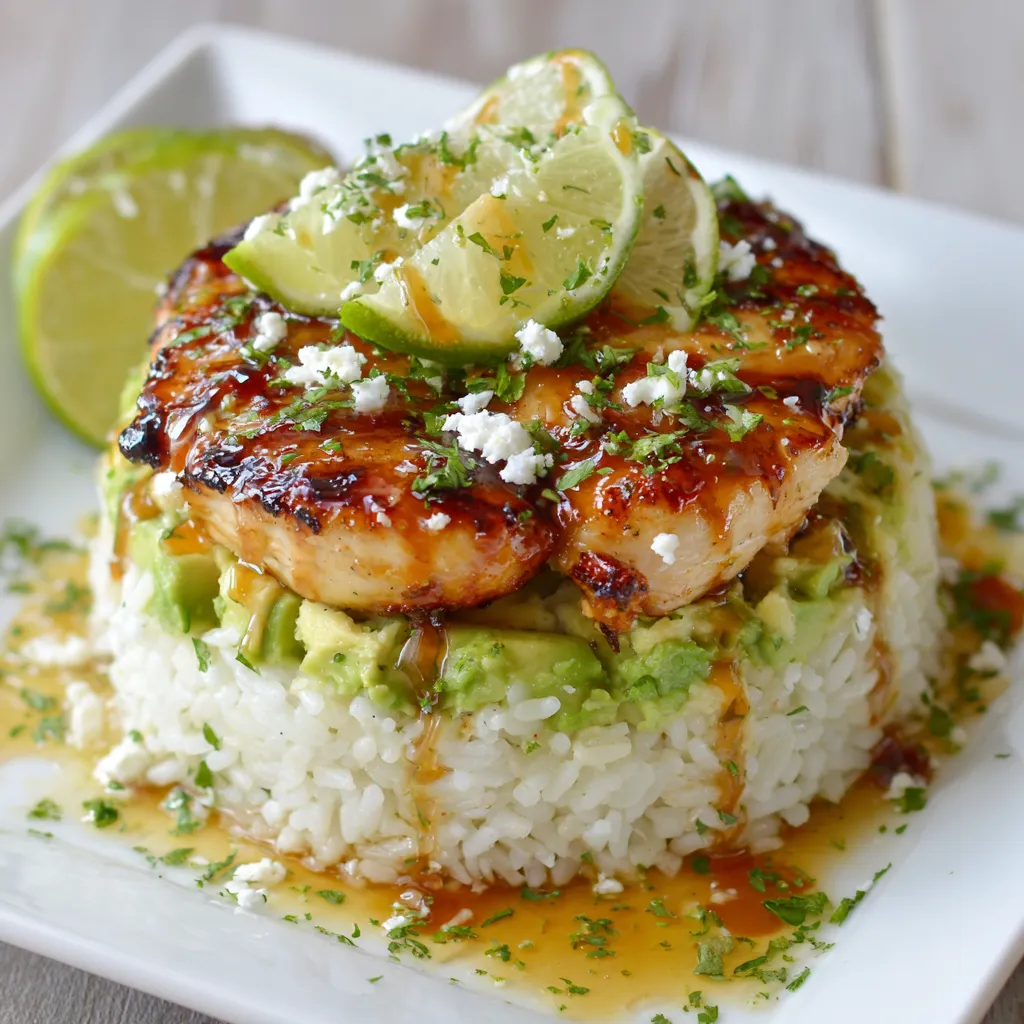 Honey Lime Chicken and Avocado Rice Stack Recipe