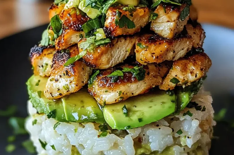 Honey Lime Chicken and Avocado Rice Stack Recipe