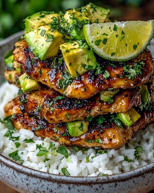 Honey Lime Chicken and Avocado Rice Stack Recipe