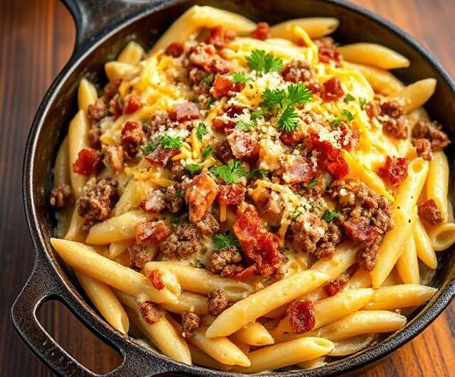 Loaded Bacon Cheeseburger Alfredo Pasta Recipe