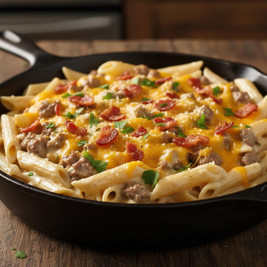 Loaded Bacon Cheeseburger Alfredo Pasta Recipe