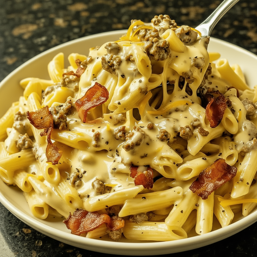 Loaded Bacon Cheeseburger Alfredo Pasta Recipe