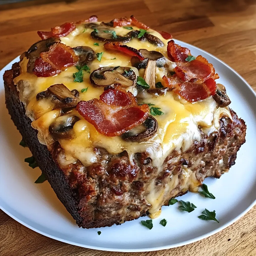 Easy Bacon Mushroom Swiss Cheese Meatloaf Keto Recipe