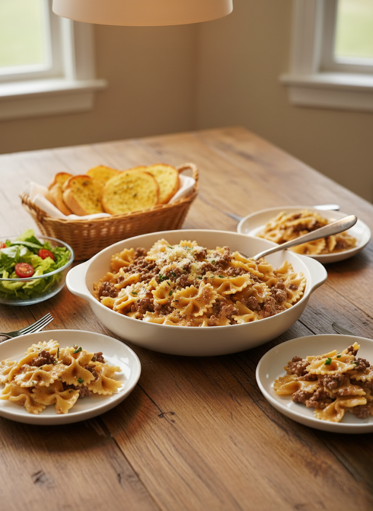 Creamy Parmesan Garlic Beef Bowtie Pasta Recipe