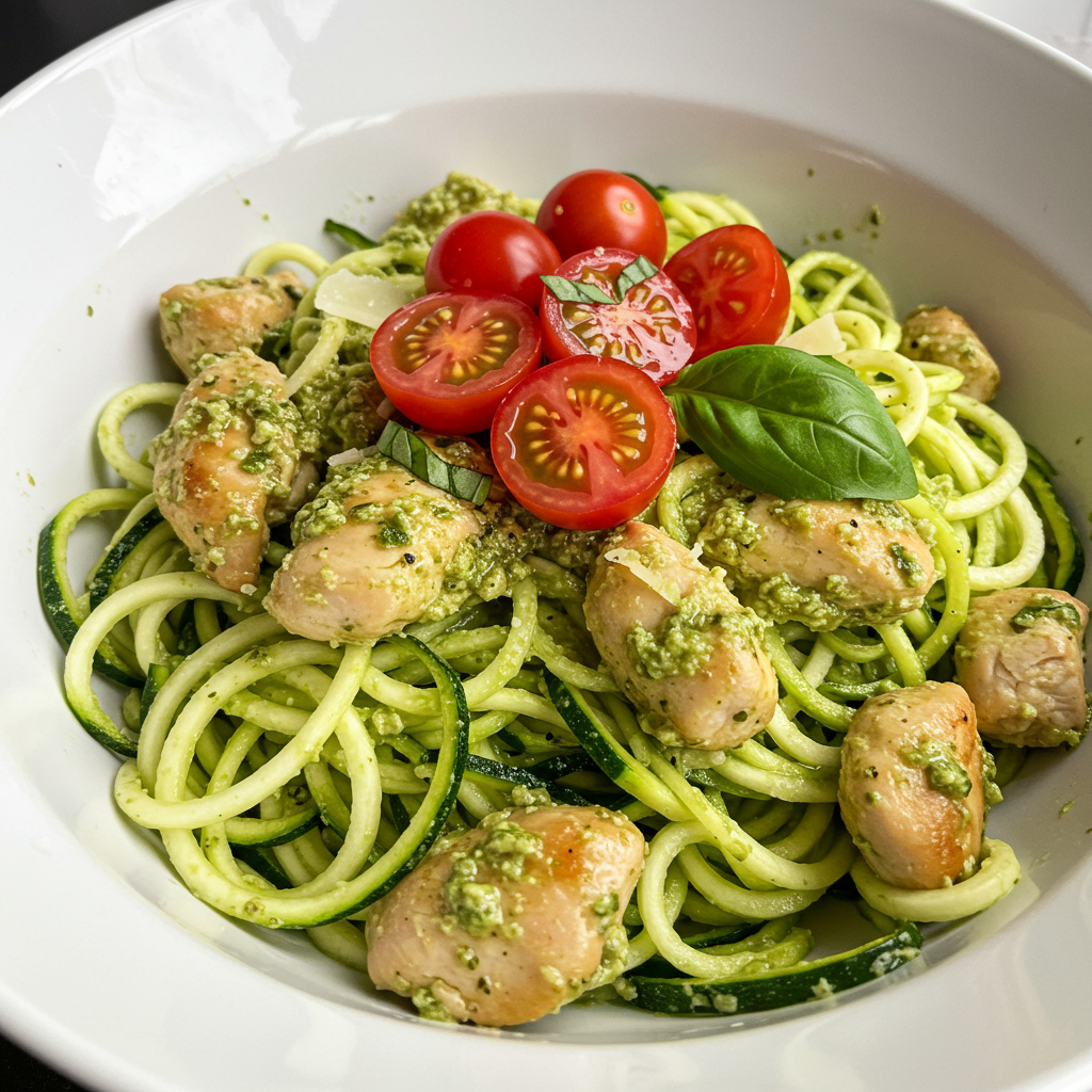 Zucchini Noodles with Pesto and Chicken