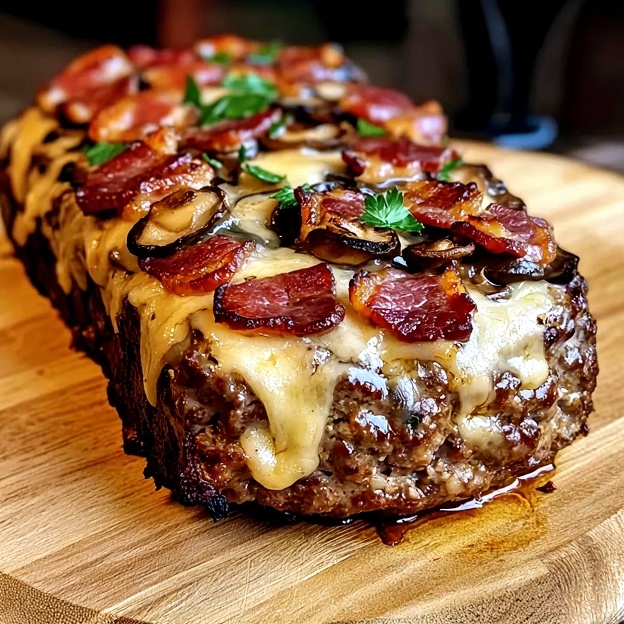 Easy Bacon Mushroom Swiss Cheese Meatloaf Keto Recipe