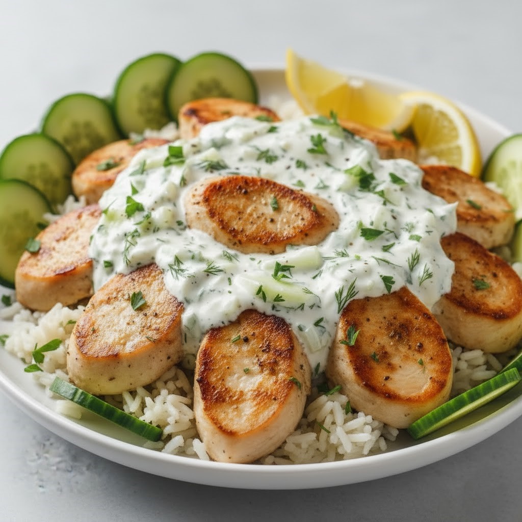 Dump-and-Bake Chicken Tzatziki with Rice Recipe