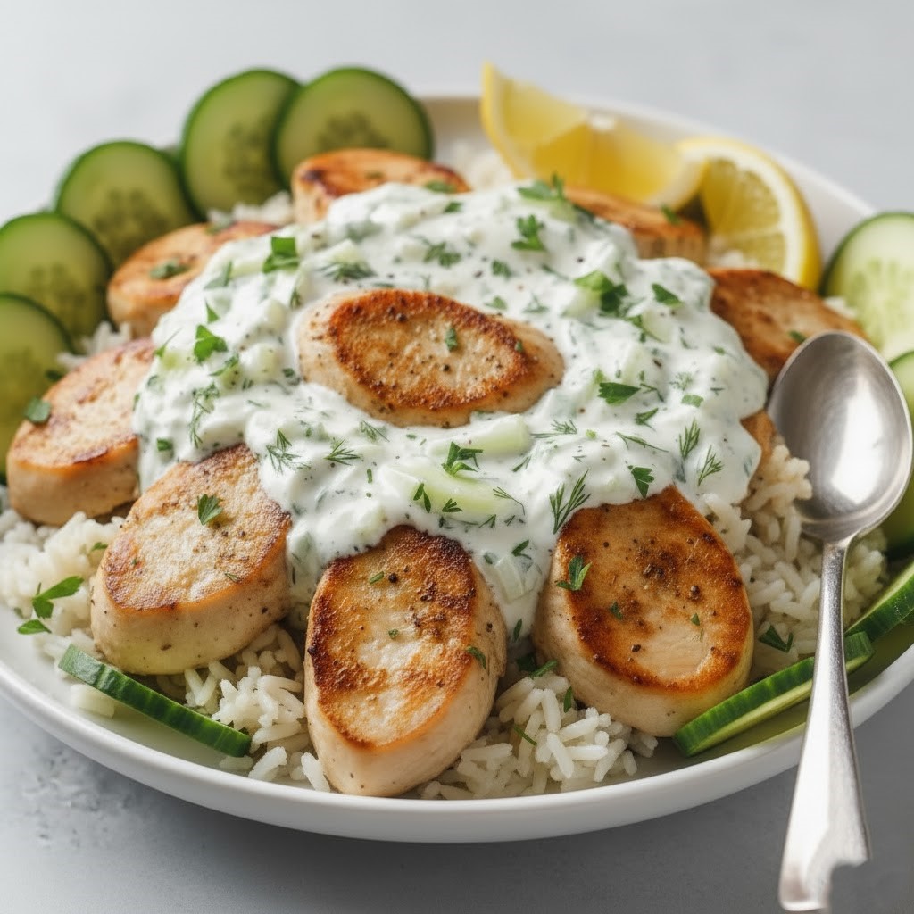 Dump-and-Bake Chicken Tzatziki with Rice Recipe