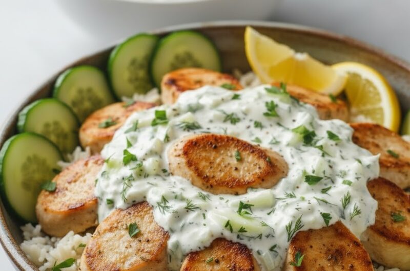 Dump-and-Bake Chicken Tzatziki with Rice Recipe