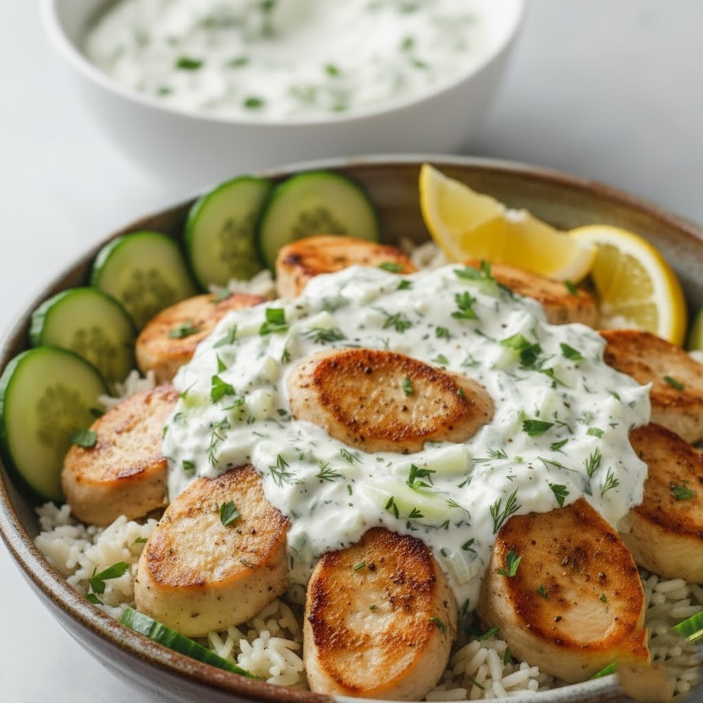 Dump-and-Bake Chicken Tzatziki with Rice Recipe