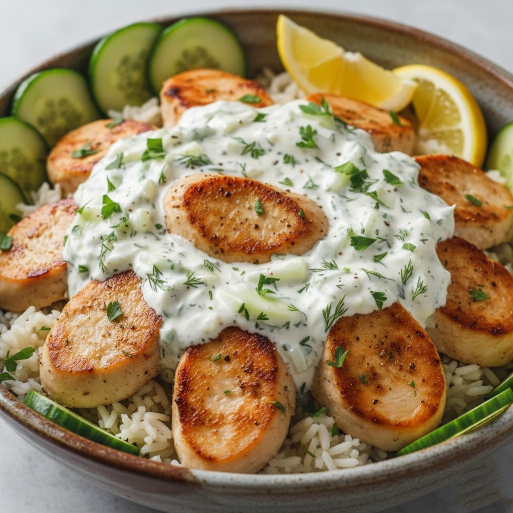 Dump-and-Bake Chicken Tzatziki with Rice Recipe
