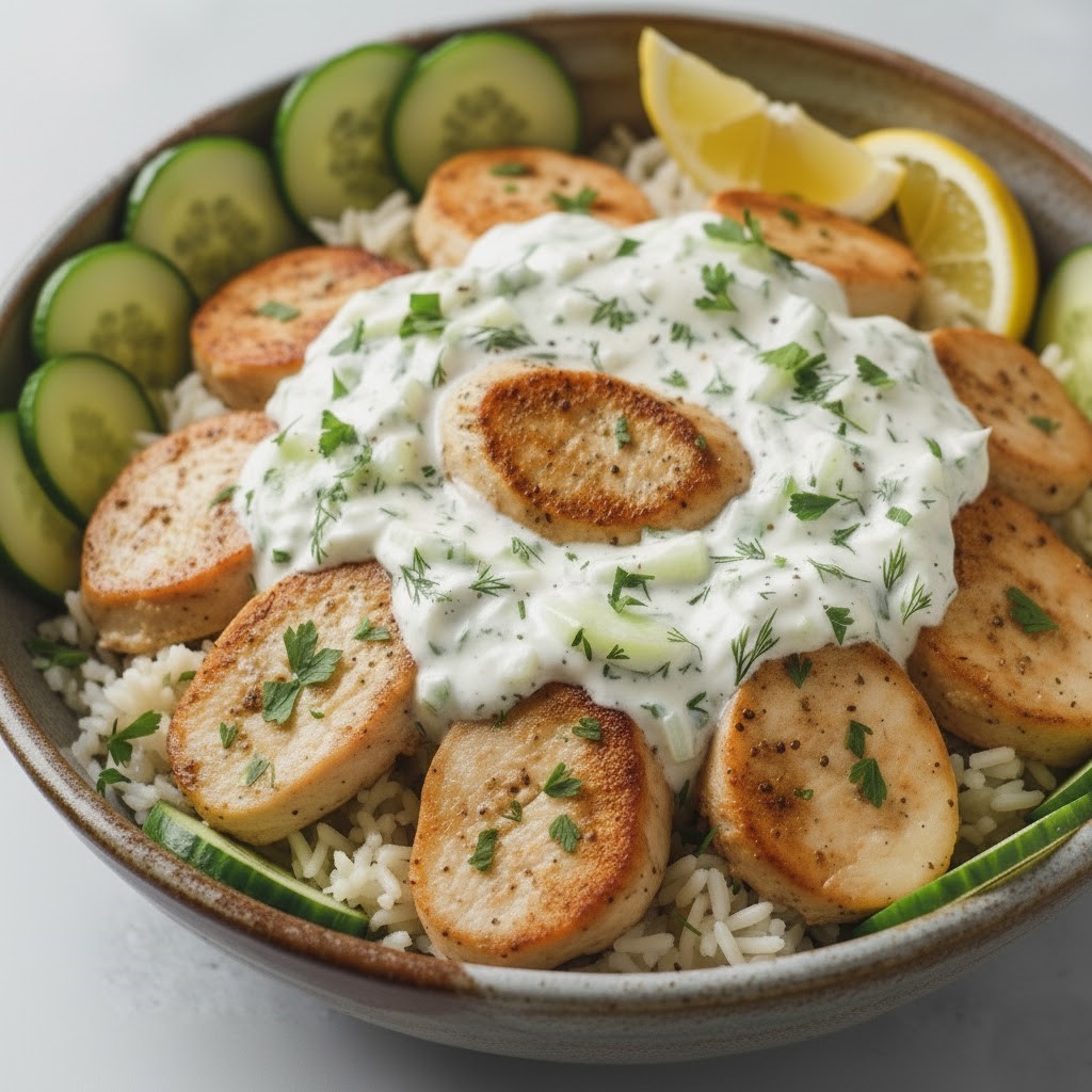 Dump-and-Bake Chicken Tzatziki with Rice Recipe