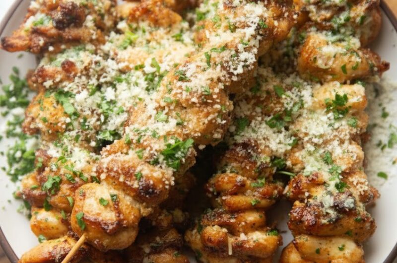 Irresistible Grilled Ranch Garlic Parmesan Chicken Skewers