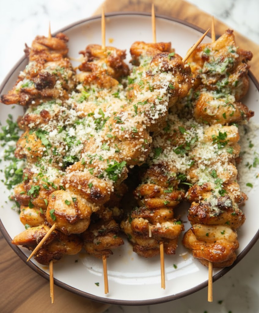 Grilled Ranch Garlic Parmesan Chicken Skewers